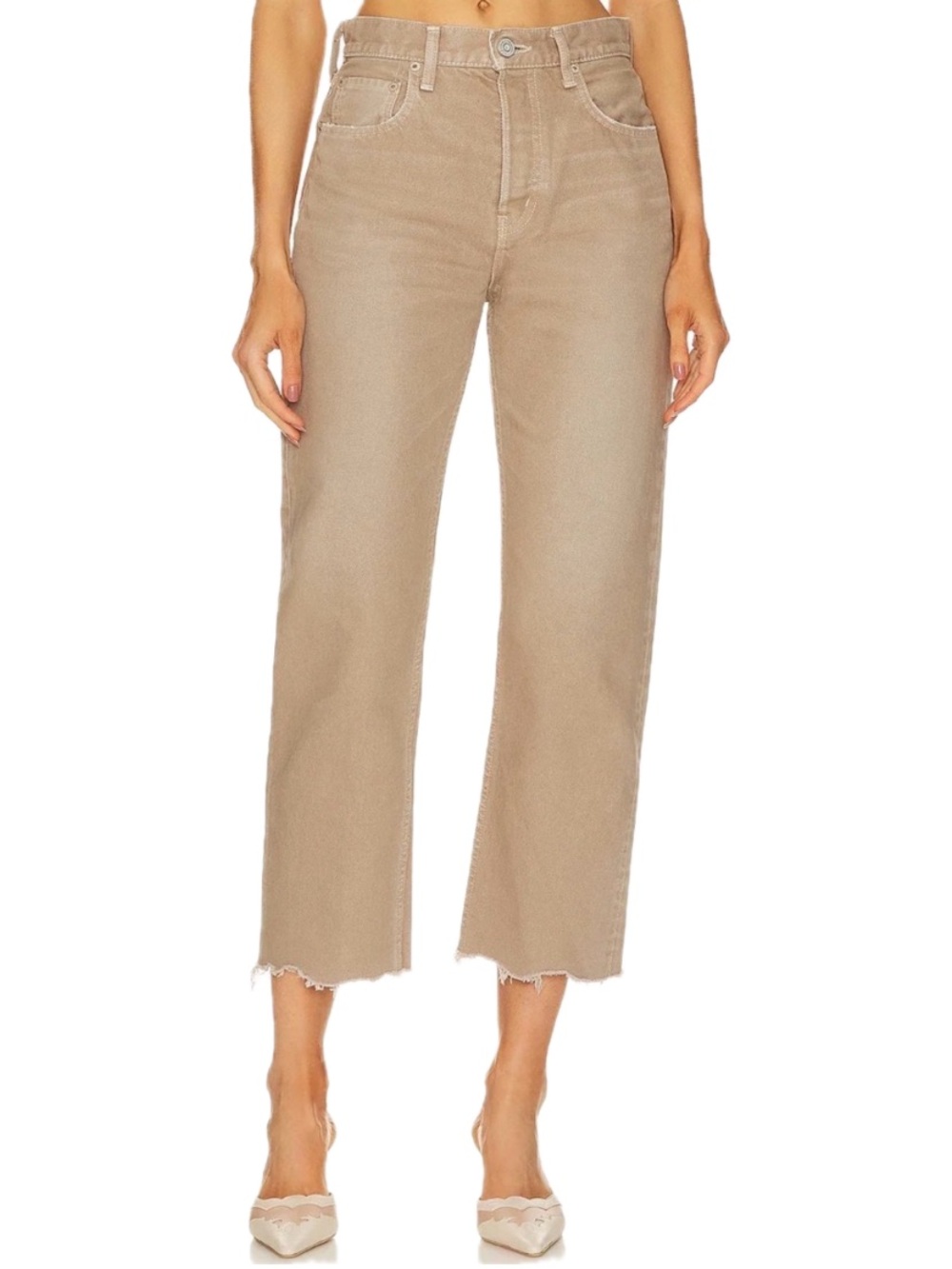MOUSSY Vintage Herminie High Rise Wide Straight Jeans 25 Tan Made in Japan EUC